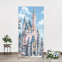 Lofaris Dreamy Pink and Blue Fairytale Castle Rectangle Arch Backdrop Enchanted Princess Party Decor for Girls