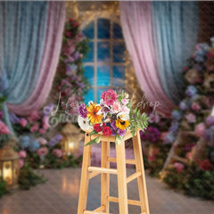 Lofaris Dreamy Pink and Blue Floral Window Photography Backdrop Enchanted Princess Garden for Baby Shower Birthday