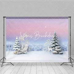 Lofaris Dreamy Pink and Blue Winter Photography Backdrop with Snowflakes Fox Deer Pine Trees