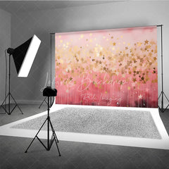 Lofaris Dreamy Pink and Gold Falling Stars Photography Backdrop Elegant Magical Celebration Party Decor for Girls