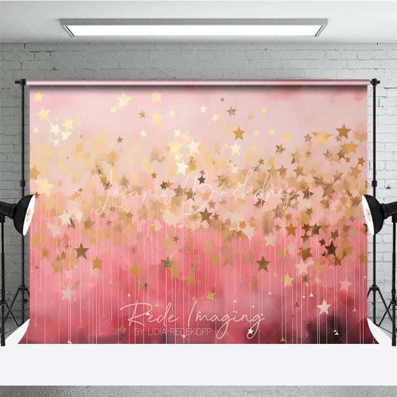 Lofaris Dreamy Pink and Gold Falling Stars Photography Backdrop Elegant Magical Celebration Party Decor for Girls