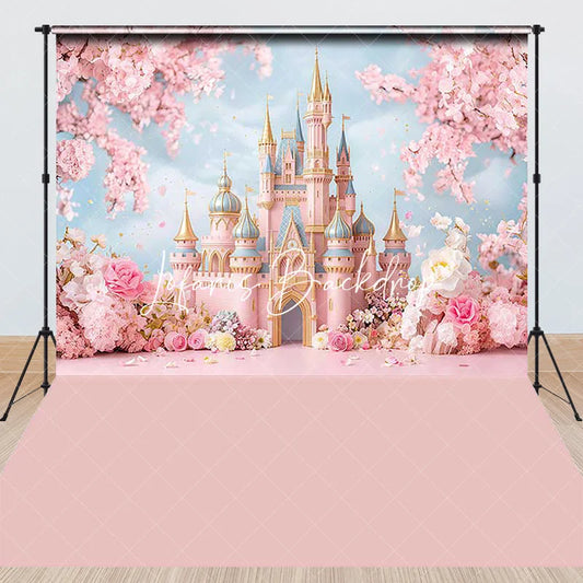 Lofaris Dreamy Pink Fairy Tale Castle Cherry Blossom Flowers Combo Set Backdrop Princess Birthday Baby Shower Decor