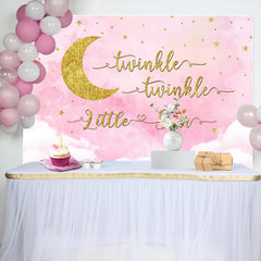 Lofaris Dreamy Pink Golden Moon Twinkle Baby Shower Backdrop