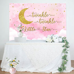 Lofaris Dreamy Pink Golden Moon Twinkle Baby Shower Backdrop