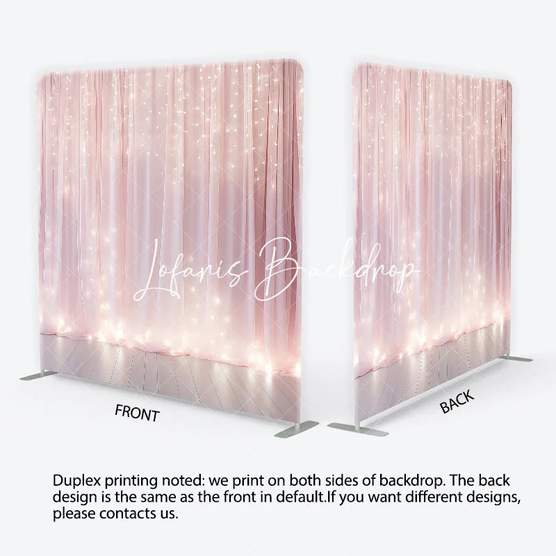 Lofaris Dreamy Pink Sheer Fabric Fairy Lights Glowing Square Double-Sided Backdrop Romantic Elegant Celebration Party Decor