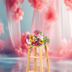 Lofaris Dreamy Pink Tulle Flowers Wedding Photo Backdrop