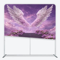 Lofaris Dreamy Purple Sky with White and Pink Floral Wings Square Double-Sided Backdrop Ethereal Fantasy Wedding Decor