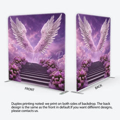 Lofaris Dreamy Purple Sky with White and Pink Floral Wings Square Double-Sided Backdrop Ethereal Fantasy Wedding Decor