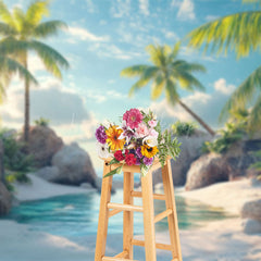 Lofaris Dreamy Tropical Beach Scene Water Palms Backdrop
