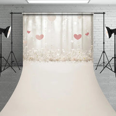 Lofaris Dreamy White Floral and Pink Hearts Sweep Backdrop Romantic Sparkling Lights for Valentine’s Day Wedding