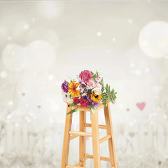 Lofaris Dreamy White Picket Fence Photography Backdrop with Bokeh Lights and Pink Hearts for Romantic Portraits