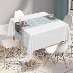 Lofaris Dusty Blue Geometric Band Rectangle Tablecloth Modern White Herringbone Pattern Table Cover
