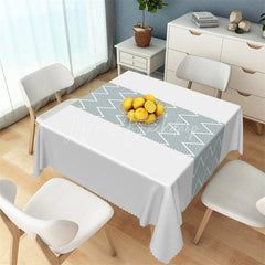 Lofaris Dusty Blue Geometric Band Rectangle Tablecloth Modern White Herringbone Pattern Table Cover