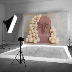 Lofaris Dusty Rose Velvet Bow Cake Smash Backdrop Neutral Balloon Arch and Panel Elegant Girl First Birthday Prop