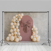 Lofaris Dusty Rose Velvet Bow Cake Smash Backdrop Neutral Balloon Arch and Panel Elegant Girl First Birthday Prop