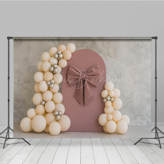 Lofaris Dusty Rose Velvet Bow Cake Smash Backdrop Neutral Balloon Arch and Panel Elegant Girl First Birthday Prop