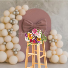 Lofaris Dusty Rose Velvet Bow Cake Smash Backdrop Neutral Balloon Arch and Panel Elegant Girl First Birthday Prop