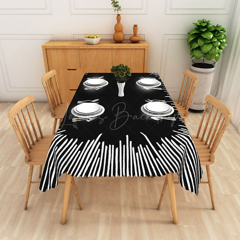Lofaris Dynamic Black And White Waves Rectangle Tablecloth