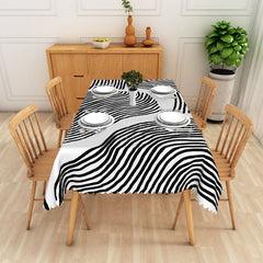 Lofaris Dynamic Black And White Waves Striped Tablecloth