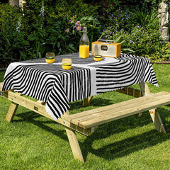 Lofaris Dynamic Black And White Waves Striped Tablecloth