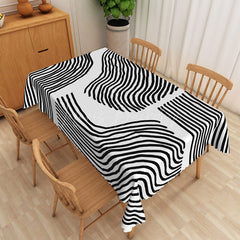Lofaris Dynamic Black And White Waves Striped Tablecloth
