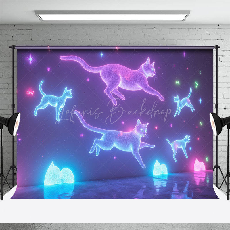 Lofaris Dynamic Neon Cats Flying Night Sky Stars Backdrop