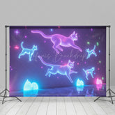 Lofaris Dynamic Neon Cats Flying Night Sky Stars Backdrop