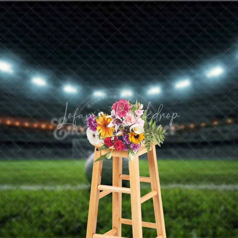 Lofaris Dynamic Soccer Stadium Night Game Backdrop Bright Field Lights Sports Photography Birthday Party Decor