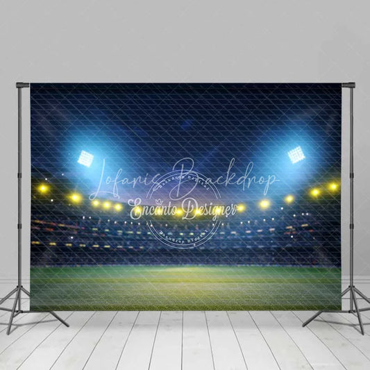Lofaris Dynamic Sports Stadium Night Game Backdrop Bright Floodlights Green Field Audience Stands Photography Background