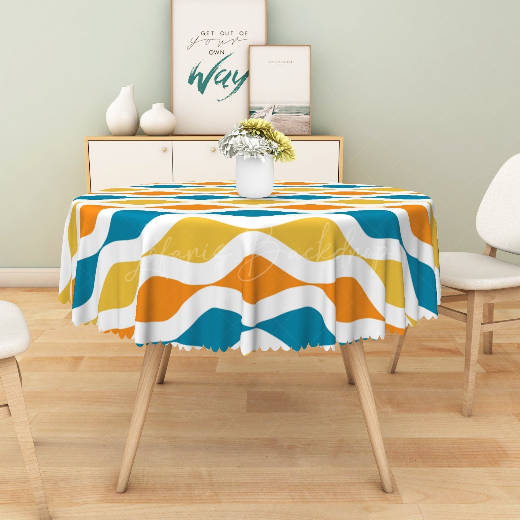 Lofaris Dynamic Yellow Blue Trim Modern Rectangle Tablecloth