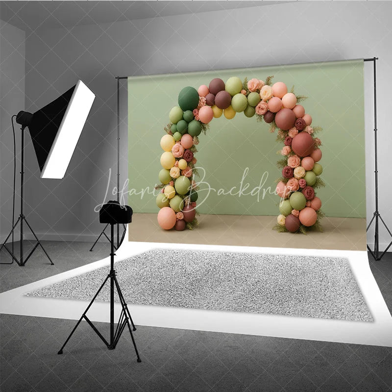 Lofaris Earth Tone Balloon Arch Photography Backdrop with Roses Boho Floral Decor for Wedding Bridal or Baby Shower