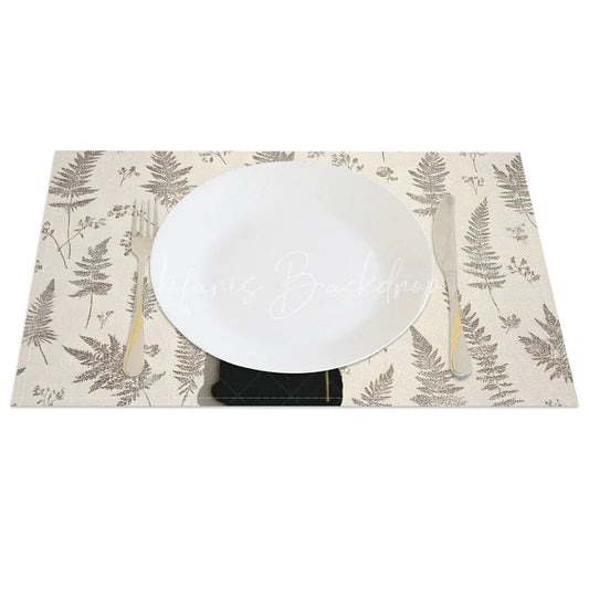 Lofaris Easter Black Bunny Set of 4 Placemats Grey Fern Silhouette Rabbit Linen Table Mats for Spring