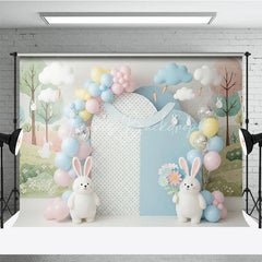 Lofaris Easter Bunny and Hanging Carrots Backdrop Spring Woodland Garden Balloon Arch for Cake Smash Photo