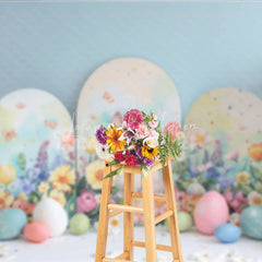 Lofaris Easter Bunny Arched Panels Backdrop Spring Floral Garden and Pastel Eggs Party Decoration