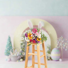 Lofaris Easter Bunny Face Backdrop Pink Floral Arch Ears Background Spring Pastel Eggs Baby Shower Birthday Party Prop