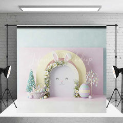 Lofaris Easter Bunny Face Backdrop Pink Floral Arch Ears Background Spring Pastel Eggs Baby Shower Birthday Party Prop