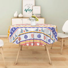 Lofaris Easter Bunny Geometric Print Round Tablecloth Colorful Folk Art Stripe Spring Holiday Dining Decor