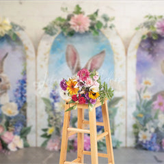 Lofaris Easter Bunny Golden Arch Backdrop Purple Flowers and Spring Rabbit Portrait Background