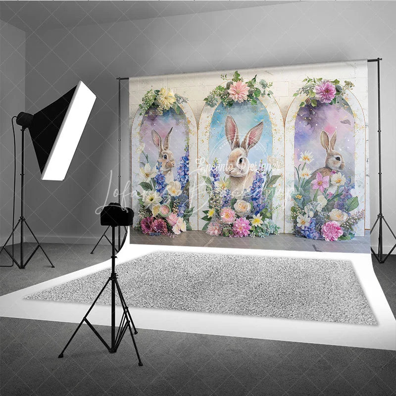 Lofaris Easter Bunny Golden Arch Backdrop Purple Flowers and Spring Rabbit Portrait Background