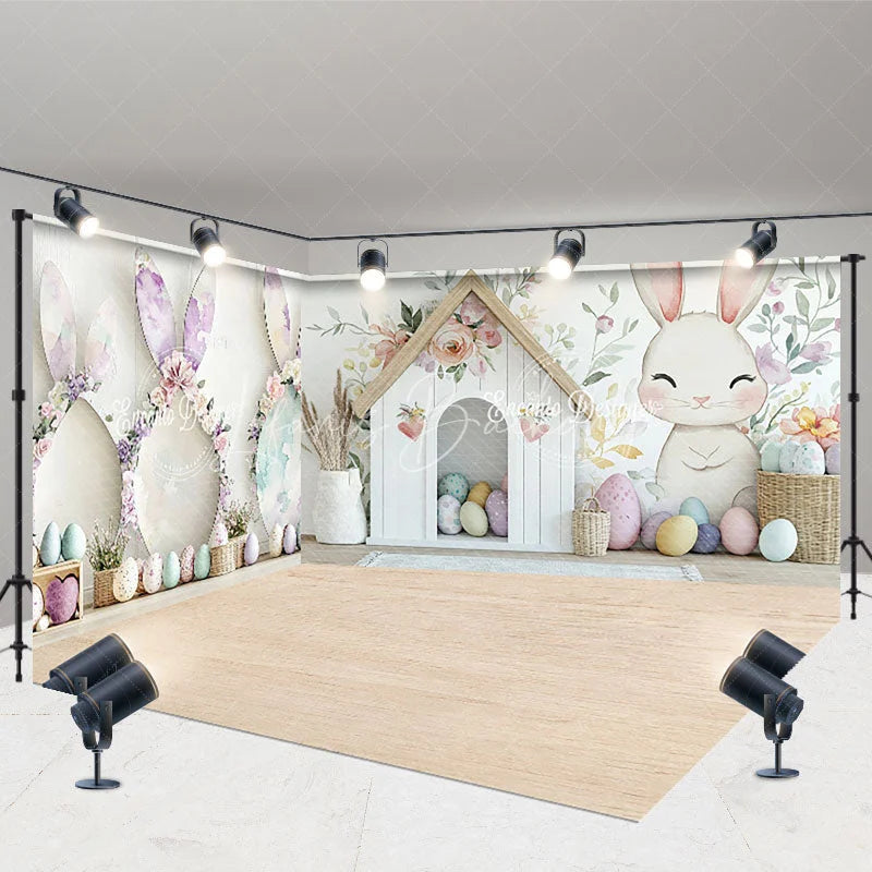 Lofaris Easter Bunny Room Set Backdrop Spring Flowers Rabbit House Photography Background Kids Holiday Photo Prop