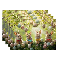 Lofaris Easter Bunny Set of 4 Placemats Cute Rabbits with Eggs Spring Garden Holiday Table Mats Decor