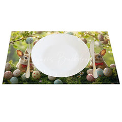 Lofaris Easter Bunny Set of 4 Placemats Cute Rabbits with Eggs Spring Garden Holiday Table Mats Decor