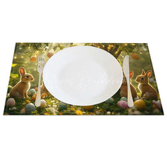 Lofaris Easter Bunny Tree Set of 4 Placemats Hanging Eggs in Forest Sunny Spring Holiday Table Mats