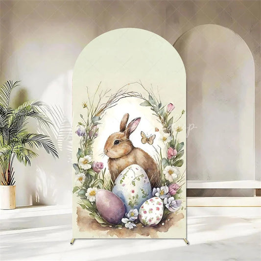 Lofaris Easter Bunny Vintage Arch Backdrop Retro Floral Spring Party Decor Sunday Photo Booth Background for Kids