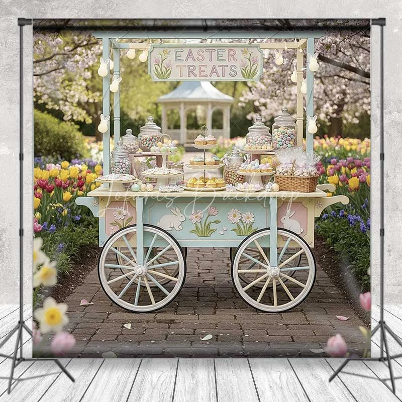 Lofaris Easter Candy Cart Backdrop Spring Garden Sweet Station Background Floral Tulip Treat Wagon Birthday Party Prop