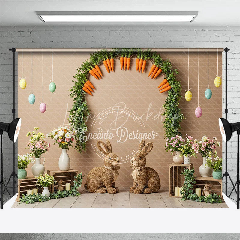 Lofaris Easter Carrot Arch and Bunny Backdrop Spring Garden Egg Hunt Photography Background