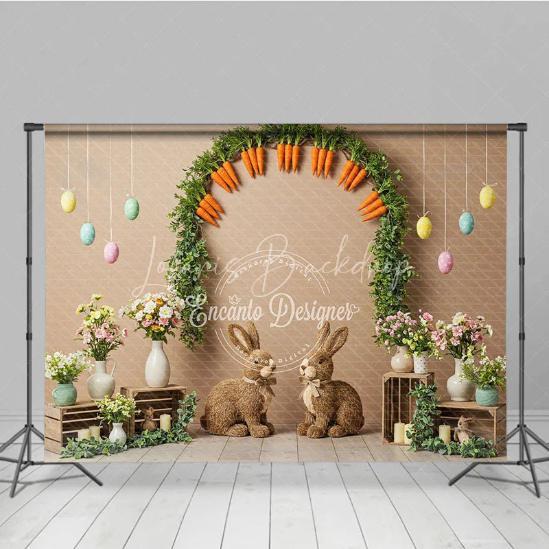 Lofaris Easter Carrot Arch and Bunny Backdrop Spring Garden Egg Hunt Photography Background