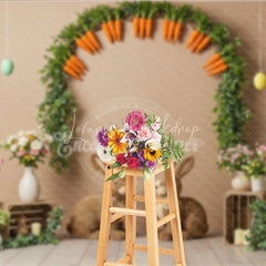 Lofaris Easter Carrot Arch and Bunny Backdrop Spring Garden Egg Hunt Photography Background