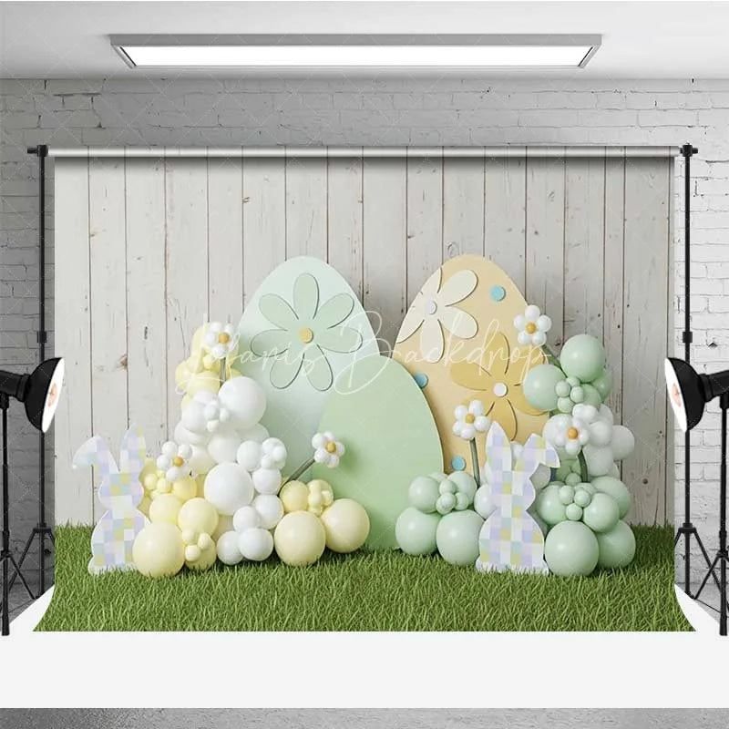 Lofaris Easter Decoration Backdrop Daisy Pattern Eggs Balloon Clouds Photography Background Spring Party