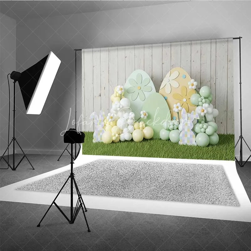 Lofaris Easter Decoration Backdrop Daisy Pattern Eggs Balloon Clouds Photography Background Spring Party